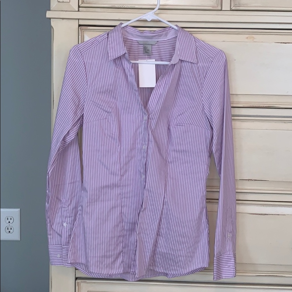 Purple and white striped button down